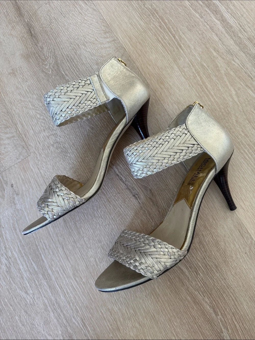 Michael Kors Braided Metallic Ankle-Strap Heels - Gold - Picture 2 of 6